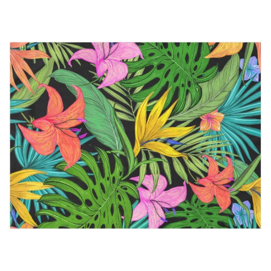 Elegante farbenfrohe Sommer-Tropical Floral Blätte Tischdecke (Vorderseite (Horizontal))