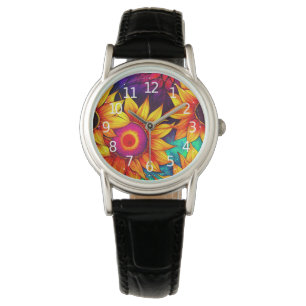 Elegante Farbenfrohe Sonnenblumen Blume Power   Armbanduhr