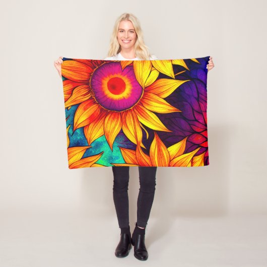 Elegante Farbenfrohe Sonnenblumen Blume Power | Fleecedecke (Beispiel)