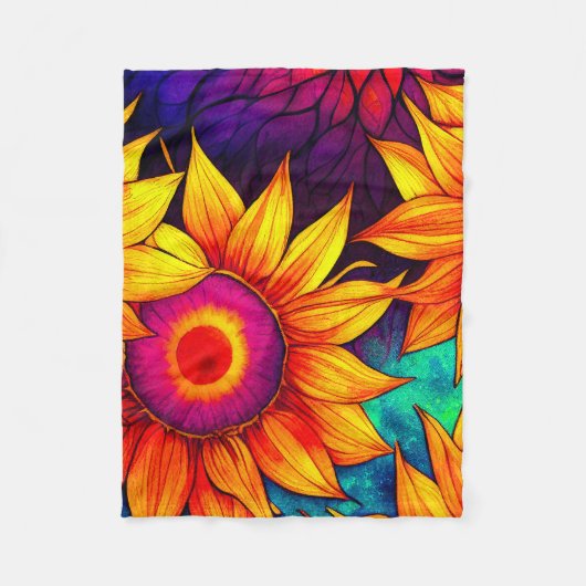 Elegante Farbenfrohe Sonnenblumen Blume Power | Fleecedecke (Vorderseite)