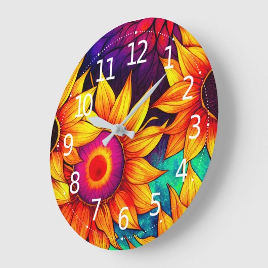 Elegante Farbenfrohe Sonnenblumen Blume Power | Große Wanduhr (Winkel)