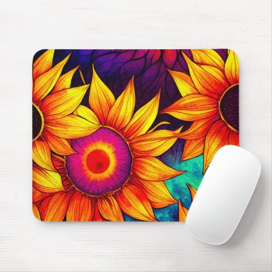 Elegante Farbenfrohe Sonnenblumen Blume Power | Mousepad (Mit Mouse)