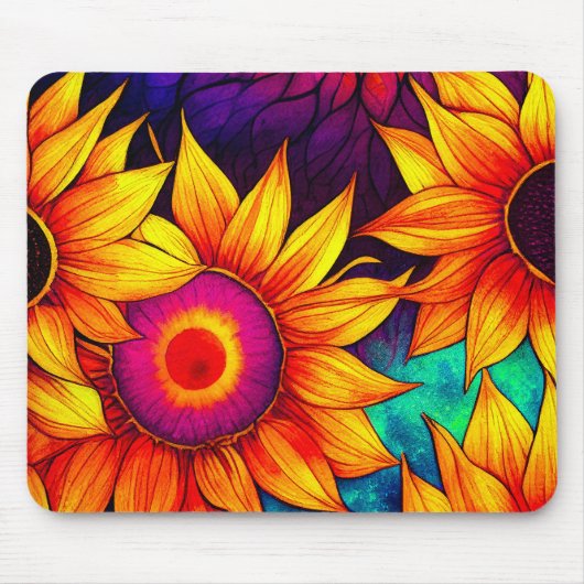 Elegante Farbenfrohe Sonnenblumen Blume Power | Mousepad (Vorne)