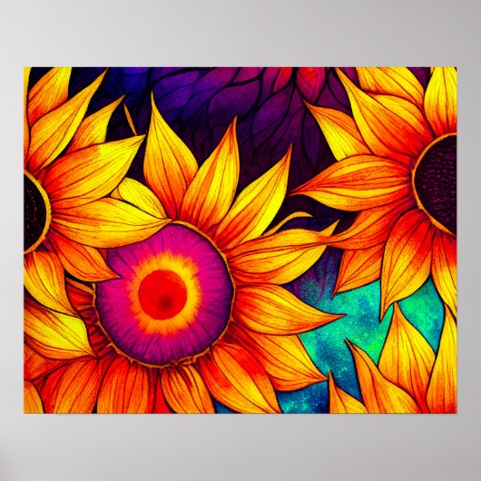 Elegante Farbenfrohe Sonnenblumen Blume Power | Poster (Vorne)