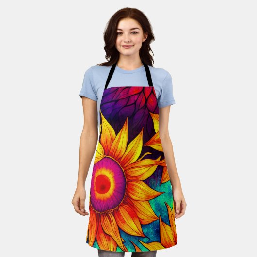Elegante Farbenfrohe Sonnenblumen Blume Power | Schürze (Getragen)