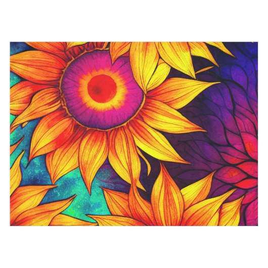 Elegante Farbenfrohe Sonnenblumen Blume Power | Tischdecke (Vorderseite (Horizontal))
