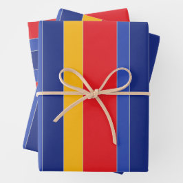 Elegante farbenfrohe Streifen, Rot-Blau-Gelb und S Geschenkpapier Set