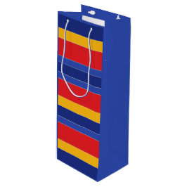 Elegante farbenfrohe Streifen, Rot-Blau-Gelb und S Geschenktüte Für Weinflaschen