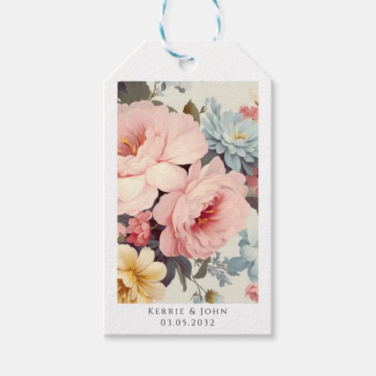 Elegante, farbenfrohe, Vintage Blume Hochzeit Geschenkanhänger (Vorderseite)