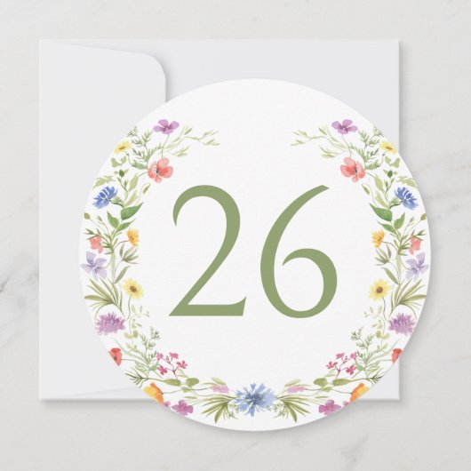 Elegante farbenfrohe Wildblume Circle Tischnummer (Rückseite)