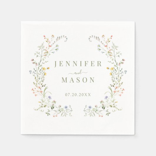 Elegante farbenfrohe Wildblume Hochzeit auf der Bl Serviette (Vorderseite)