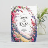 Elegante farbenfrohe Wildblume Hochzeit Save The Date (Stehend Vorderseite)