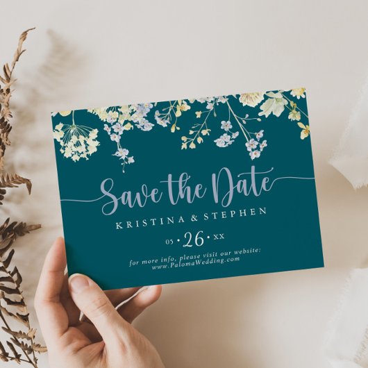 Elegante farbenfrohe Wildblume Horizontal Hochzeit Save The Date