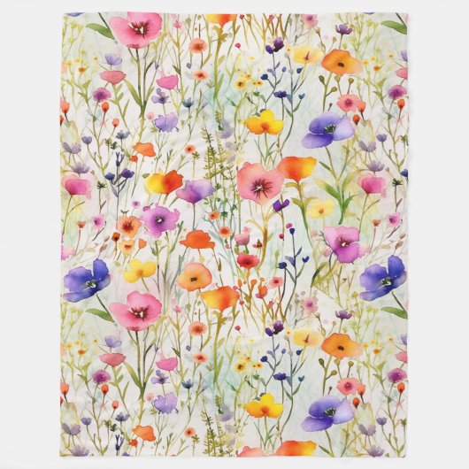 Elegante farbenfrohe Wildblumen Aquarell Fleecedecke (Vorderseite)