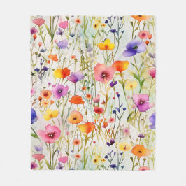 Elegante farbenfrohe Wildblumen Aquarell Fleecedecke