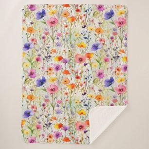 Elegante farbenfrohe Wildblumen Aquarell Sherpadecke