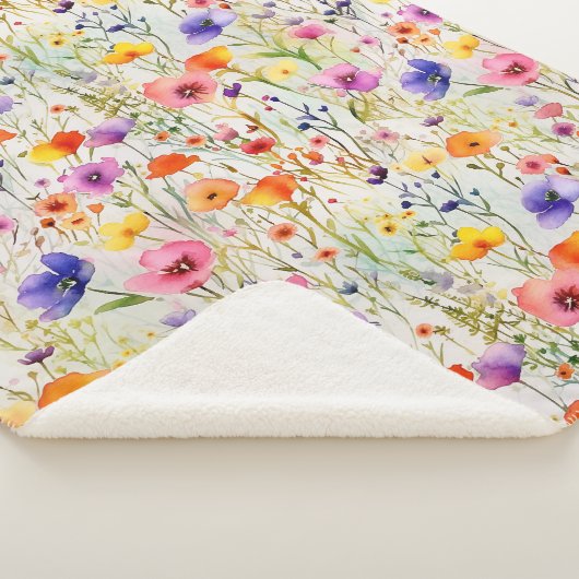 Elegante farbenfrohe Wildblumen Aquarell Sherpadecke (3/4)