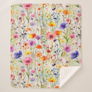 Elegante farbenfrohe Wildblumen Aquarell Sherpadecke
