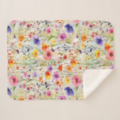Elegante farbenfrohe Wildblumen Aquarell Sherpadecke (Vorderseite (Horizontal))
