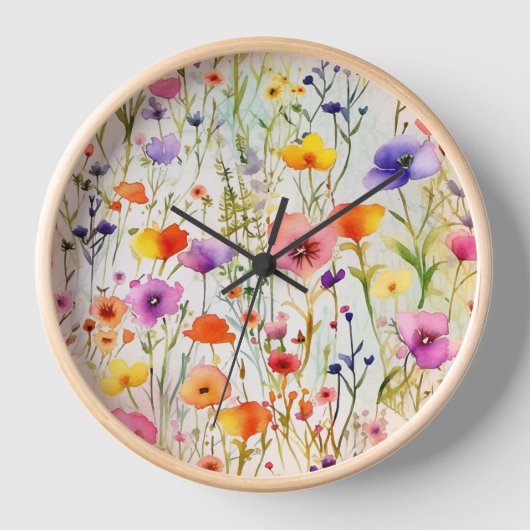 Elegante farbenfrohe Wildblumen Aquarell Uhr (Vorderseite)