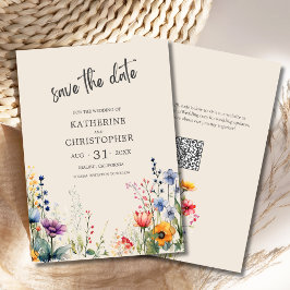 Elegante farbenfrohe Wildblumen Beige Hochzeit Save The Date