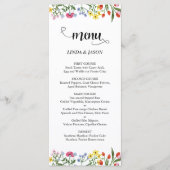 Elegante, farbenfrohe Wildblumen Blumenhochzeit Menükarte (Vorderseite)