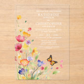 Elegante farbenfrohe Wildblumen Butterfly Wedding Acryleinladungen (Vorderseite)