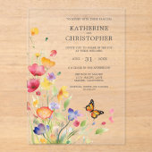 Elegante farbenfrohe Wildblumen Butterfly Wedding Acryleinladungen (Vorderseite)