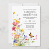 Elegante farbenfrohe Wildblumen Butterfly Wedding Einladung (Vorderseite)