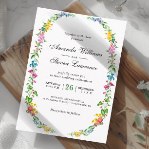 Elegante farbenfrohe Wildblumen Hochzeit Einladung