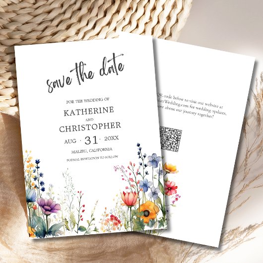 Elegante farbenfrohe Wildblumen Hochzeit Save The Date