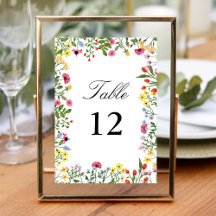 Elegante farbenfrohe Wildblumen Hochzeitkalligraph