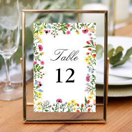 Elegante farbenfrohe Wildblumen Hochzeitkalligraph Tischnummer