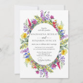 Elegante farbenfrohe Wildblumen und Kräuterrahmen Einladung (Vorderseite)