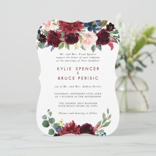 Elegante farbenprächtige Hochzeitsfeier Einladung (Stehend Vorderseite)