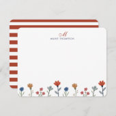 Elegante farbige Blume Script Monogram Stripes Mitteilungskarte (Vorne/Hinten)