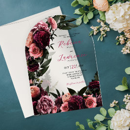 Elegante Farbige Gebogene Florale Hochzeit Acryleinladungen