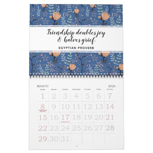 Elegante Farbige Inspirationsquelle Blumenzitat 20 Kalender (Mär 2026)