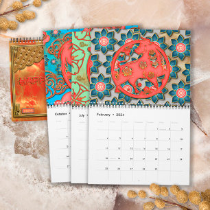 Elegante Farbige Rot Gold 12 Chinesische Tierkreis Kalender