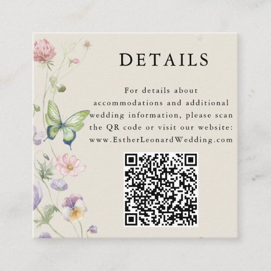 Elegante farbige Spring Wildblume QR Code Details Begleitkarte (Vorderseite)