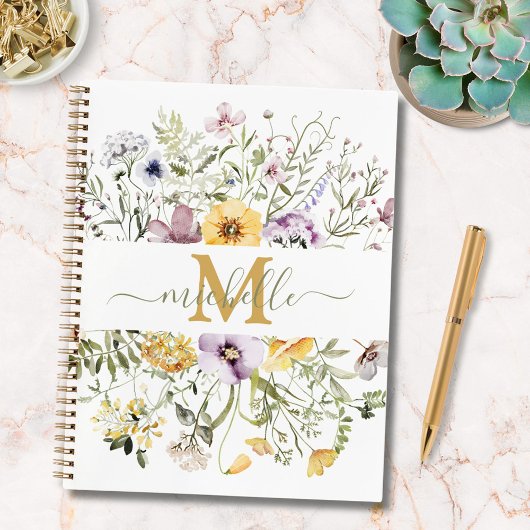 Elegante farbige Wildblume für Monogramm Notizblock