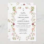 Elegante farbige Wildblume Hochzeitmonogramm Einladung (Vorne/Hinten)