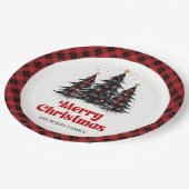 Elegante Farmhouse-Karo-Weihnachtsbaum-Papiertelle Pappteller (Schrägansicht)