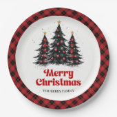 Elegante Farmhouse-Karo-Weihnachtsbaum-Papiertelle Pappteller (Vorderseite)