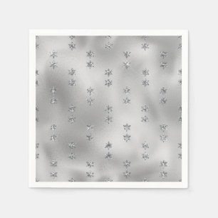 Elegante Faux-Folie Silber Sterne Weihnachten  Serviette