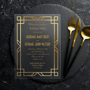 Elegante Faux-Gold-Art-Deco-Rahmen-Probeessen-Einl Acryleinladungen