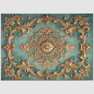 Elegante Faux-Gold-Teal-Decoupage Seidenpapier