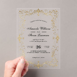 Elegante Faux-Goldrahmen-Kalligrafie-Hochzeit Acryleinladungen