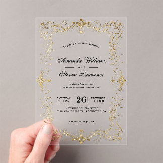 Elegante Faux-Goldrahmen-Kalligrafie-Hochzeit Acryleinladungen