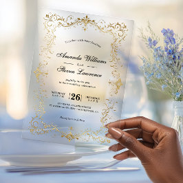 Elegante Faux-Goldrahmen-Kalligrafie-Hochzeit Acryleinladungen